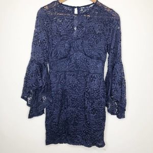 Trixxi Navy Blue Lace Bell Sleeve Dress, 7